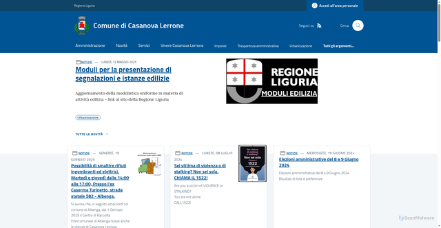 Security scan screenshot of https://www.comune.casanovalerrone.sv.it/