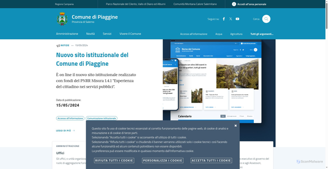 Security scan screenshot of https://www.comune.piaggine.sa.it/