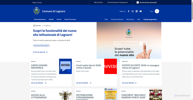 Security scan screenshot of https://www.comune.legnaro.pd.it