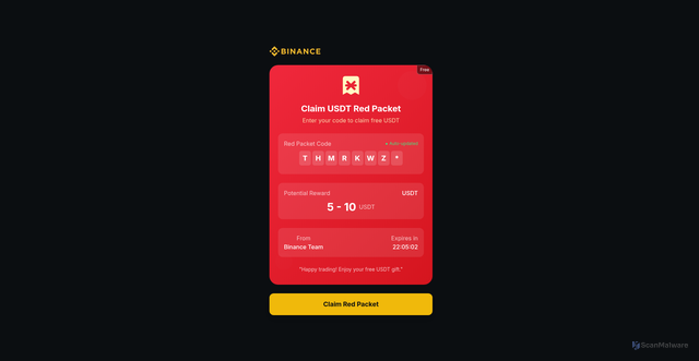 Security scan screenshot of http://binance-red-packet.vercel.app/