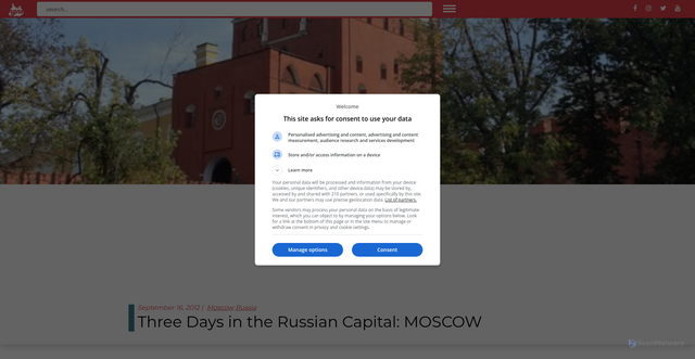 Security scan screenshot of https://www.nogarlicnoonions.com/international-city-guide-moscow-russia/
