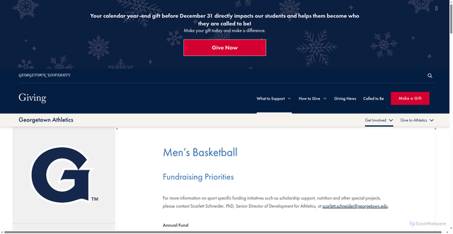 Security scan screenshot of https://giving.georgetown.edu/what-to-support/schools-programs/athletics/get-involved/sport-specific-support-clubs/mens-basketball/