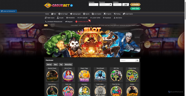 Security scan screenshot of https://cagurbetsauna.xyz/desktop/game/slot/hacksaw