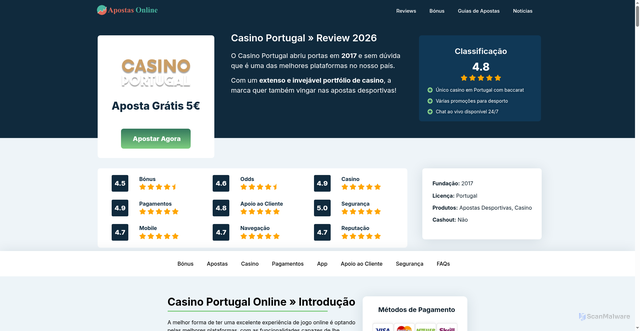 Security scan screenshot of https://apostasonlineportugal.pt/casino-portugal-online-apostas/