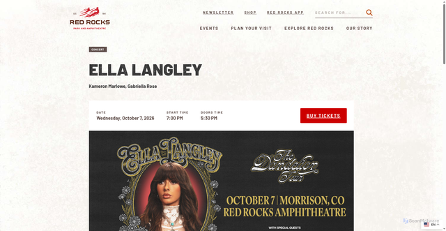 Security scan screenshot of https://www.redrocksonline.com/events/ella-langley-1496217/