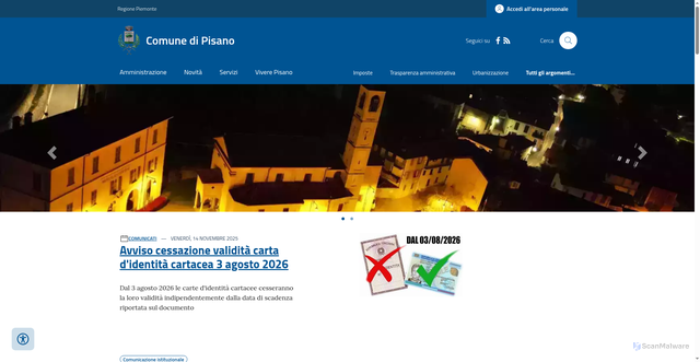 Security scan screenshot of https://www.comune.pisano.novara.it