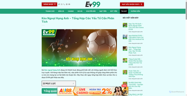 Security scan screenshot of https://ev99mobile.com/keo-ngoai-hang-anh/