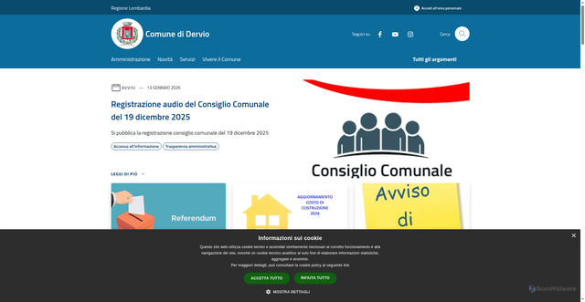 Security scan screenshot of https://www.comune.dervio.lc.it/it