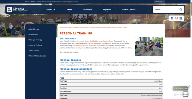 Security scan screenshot of https://livonia.gov/1695/Personal-Training