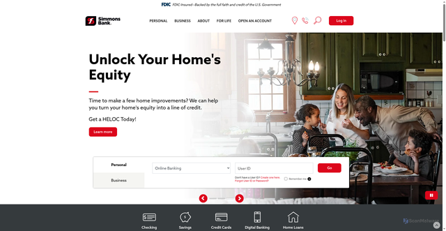 Security scan screenshot of https://www.simmonsbank.com/