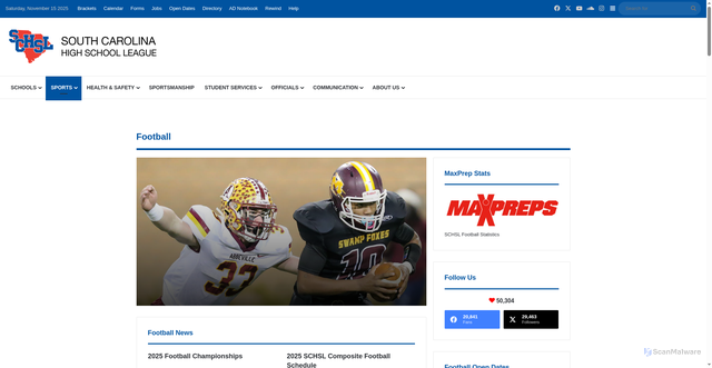 Security scan screenshot of https://schsl.org/football