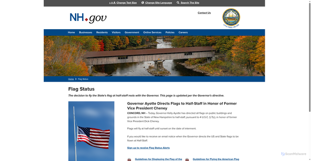 Security scan screenshot of https://www.nh.gov/flag-status