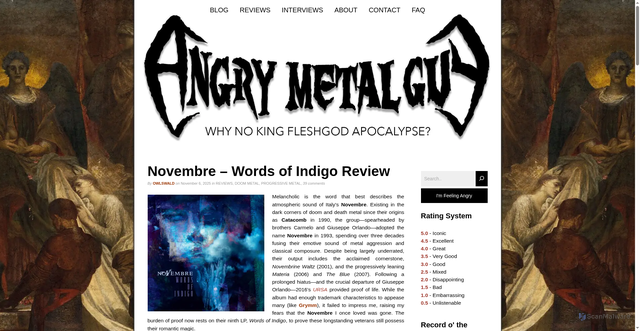Security scan screenshot of https://www.angrymetalguy.com/novembre-words-of-indigo-review/