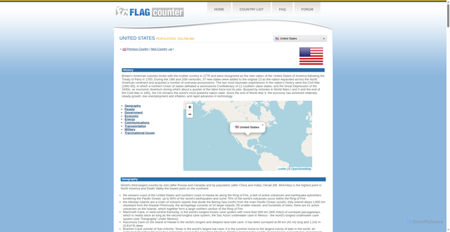 Security scan screenshot of https://flagcounter.com/factbook/us