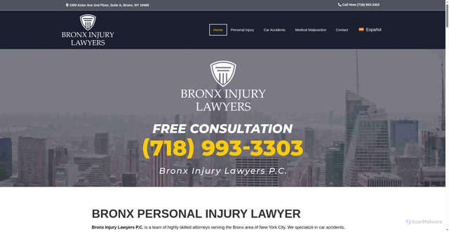 Security scan screenshot of https://bronx-injury-lawyers.com/