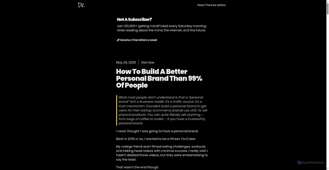 Security scan screenshot of https://thedankoe.com/letters/how-to-build-a-better-personal-brand-than-99-of-people/