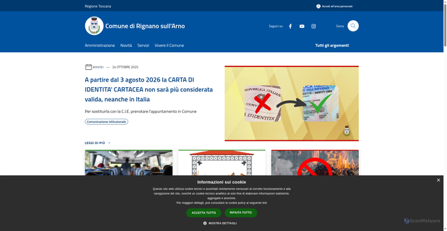 Security scan screenshot of https://www.comune.rignano-sullarno.fi.it