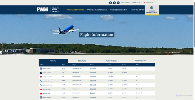 Security scan screenshot of https://portlandjetport.org/flight-information