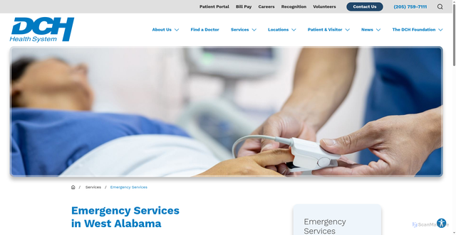 Security scan screenshot of https://www.dchsystem.com/services/emergency-services/