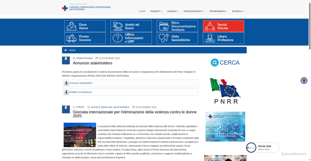 Security scan screenshot of https://www.ospedalesantandrea.it/