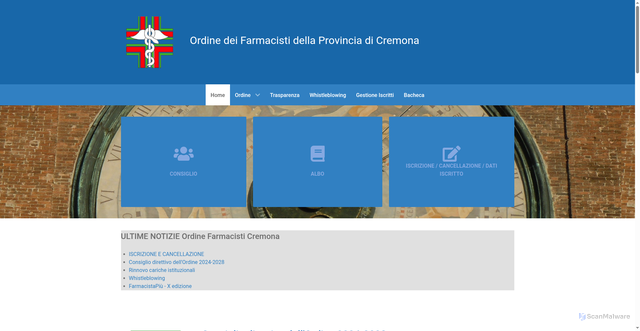 Security scan screenshot of https://www.ordfarma-cremona.it/