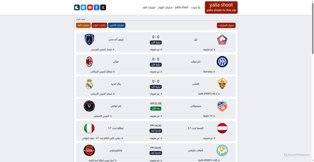 Security scan screenshot of https://www.yalla-shoot-tv-live.vip/