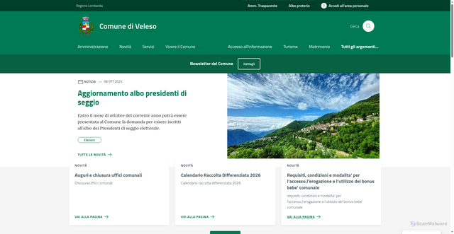 Security scan screenshot of https://comune.veleso.co.it/