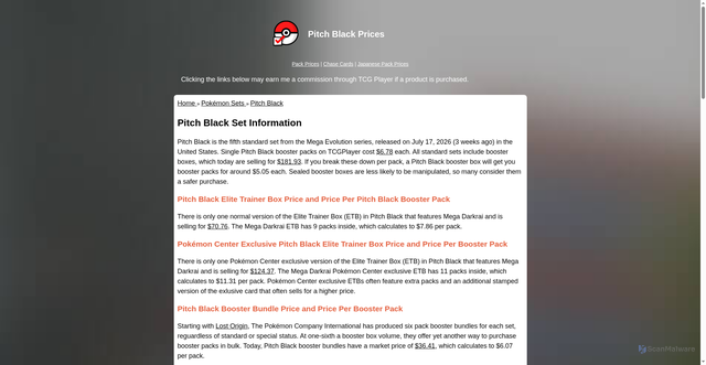 Security scan screenshot of https://www.pittpokeresearch.com/pokemon-set/Pitch-Black