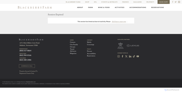 Security scan screenshot of https://reservations.blackberryfarm.com