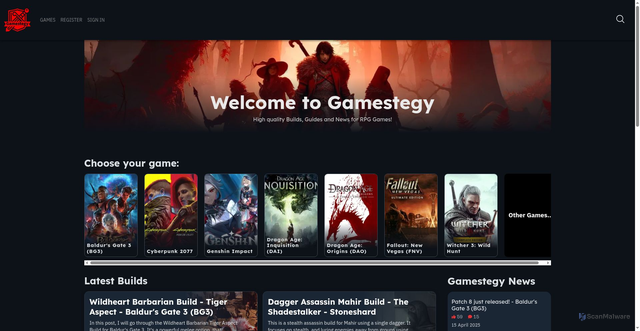 Security scan screenshot of https://gamestegy.com