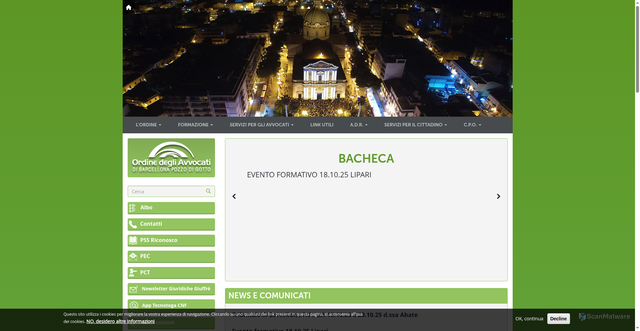 Security scan screenshot of https://www.ordineavvocatibarcellonapg.it/