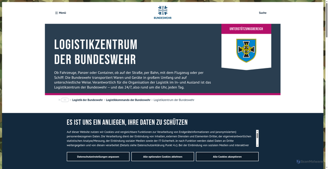 Security scan screenshot of https://www.bundeswehr.de/de/organisation/unterstuetzungsbereich/logistik/logistikkommando-der-bundeswehr-in-erfurt/logistikzentrum-der-bundeswehr-in-wilhelmshaven