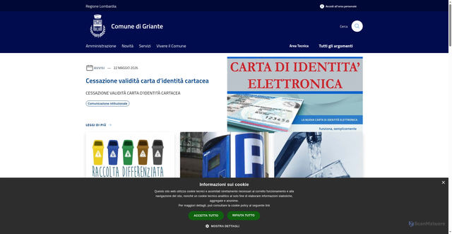 Security scan screenshot of https://www.comune.griante.co.it