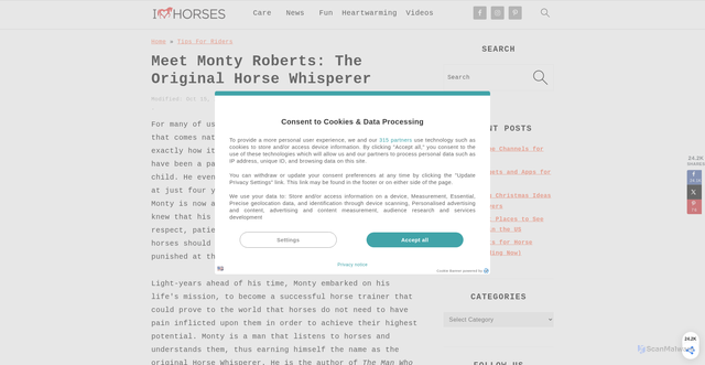 Security scan screenshot of https://ihearthorses.com/meet-monty-roberts-horse-whisperer/