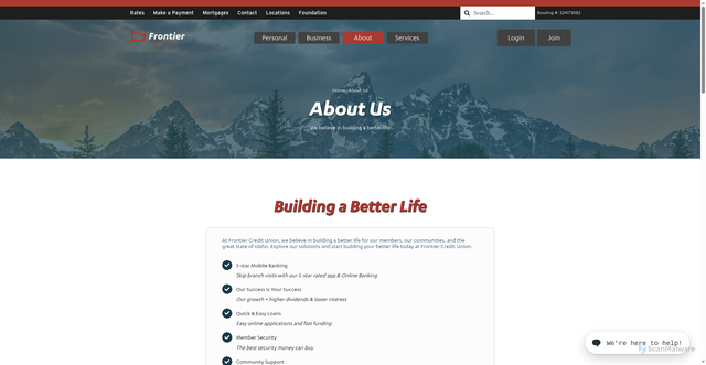 Security scan screenshot of https://frontiercreditunion.com/about-us/