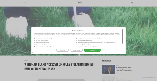 Security scan screenshot of https://ziregolf.com/wyndham-clark-accused-rules-violation-bmw-championship/