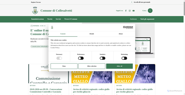 Security scan screenshot of https://www.comune.collesalvetti.li.it/