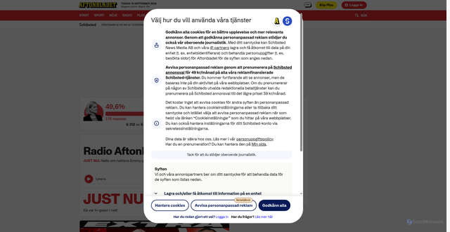 Security scan screenshot of https://aftonbladet.se