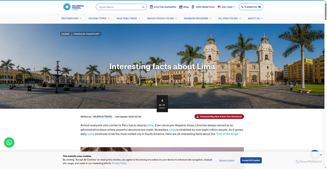 Security scan screenshot of https://www.valenciatravelcusco.com/passion-passport/interesting-facts-about-lima