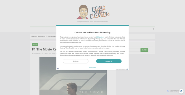 Security scan screenshot of https://www.backtothemovies.com/f1-the-movie-review/