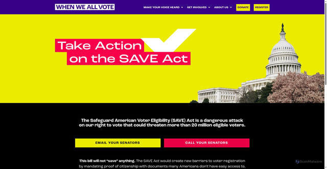 Security scan screenshot of https://whenweallvote.org/takeaction/save-act/
