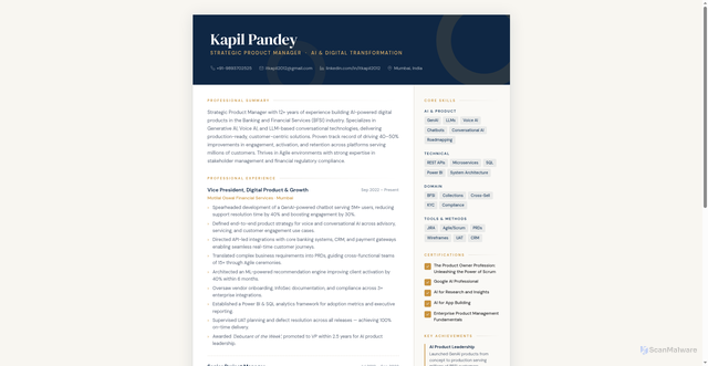Security scan screenshot of https://kapilpandey-q3in9vroyw.edgeone.app/Kapil_Pandey_CV%20(1).html