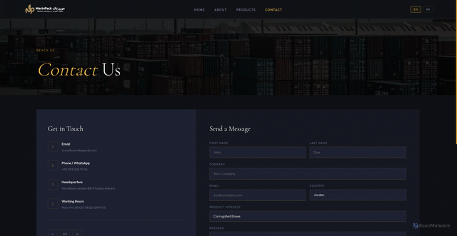 Security scan screenshot of https://merinpack.com/contact.html