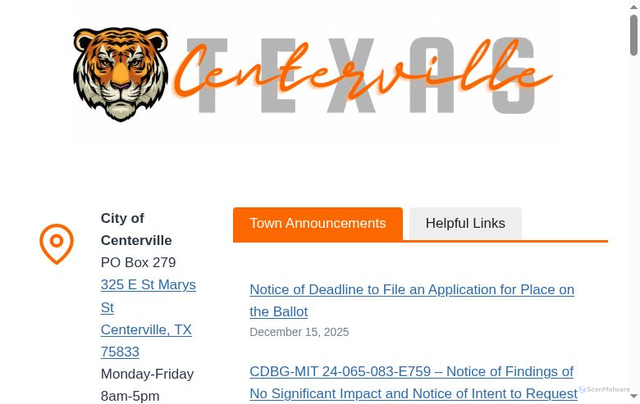 Security scan screenshot of https://centervilletx.gov/