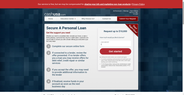 Security scan screenshot of https://cashusa.com