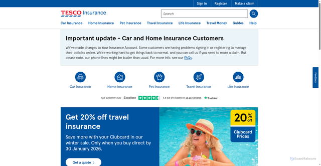 Security scan screenshot of https://generalins.tescobank.com