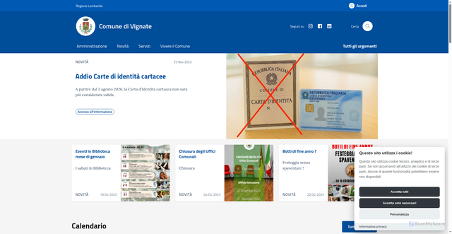 Security scan screenshot of https://comune.vignate.mi.it:443/