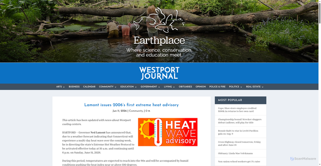 Security scan screenshot of https://westportjournal.com/community/lamont-issues-2006s-first-extreme-heat-advisory/