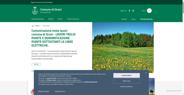 Security scan screenshot of https://www.comune.orani.nu.it/