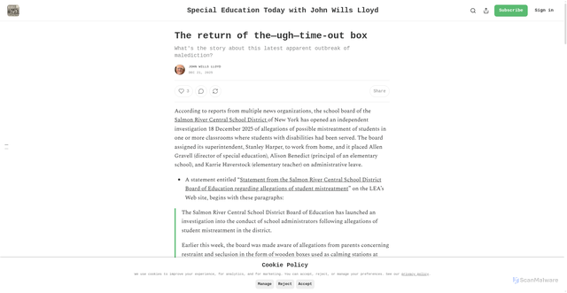 Security scan screenshot of https://www.specialeducationtoday.com/p/the-return-of-theughtime-out-box